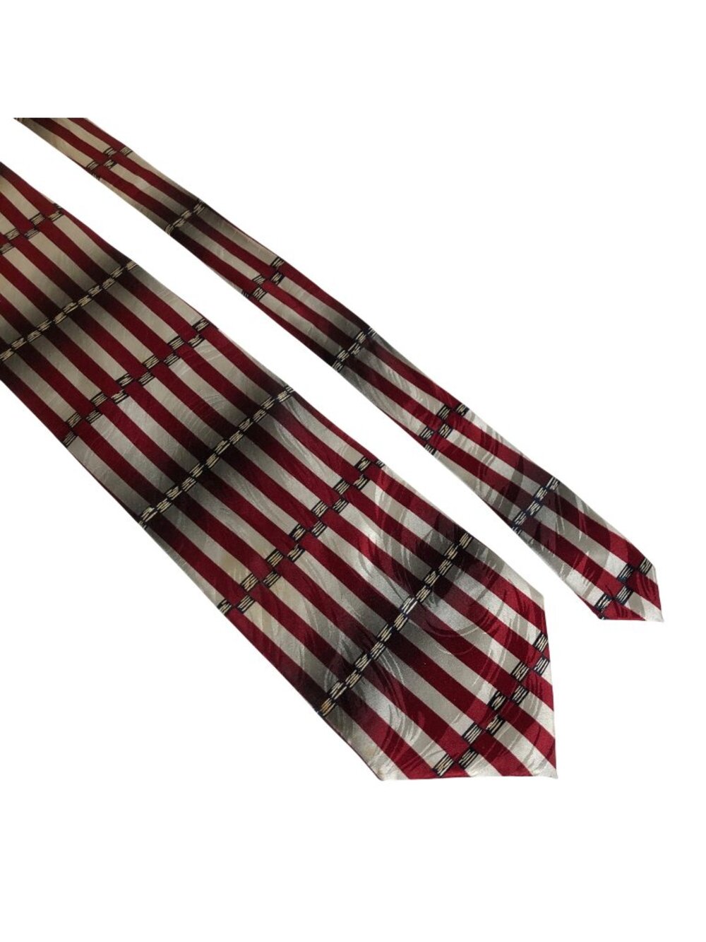 Di Maggio Silk Tie Red Silver Striped Mens Necktie Office Work Formal Dad Gift